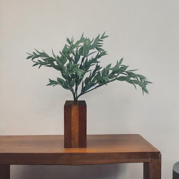 Vintage MCM Teak Birch Walnut Bud Vase Rectangle Pen Holder Handmade Wood Inlay - Picture 1 of 9